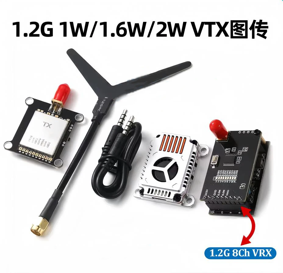 

1.2GHz 1W 1.6W 2W 25mW/2000mW VTX Switchable Video Transmitter Module 1.2G 8Ch VRX Analog Receiver For FPV Long Range Drone