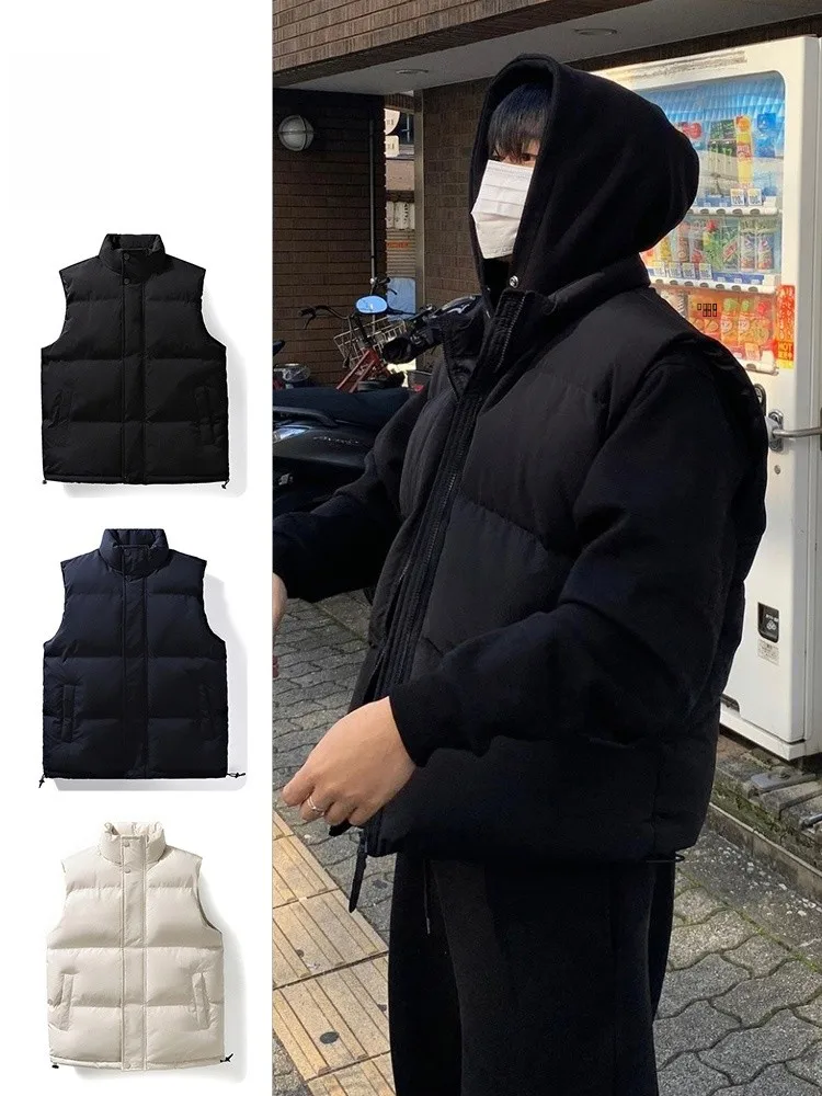 

Men's Cotton Vest Winter Thiened Casual Stand Collar American Sle Svel oulder Pad Jaet New 2026 Faion Model