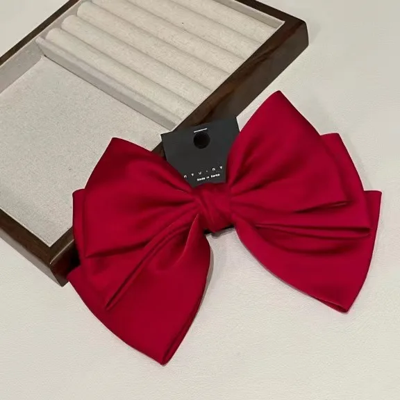 

Korean Spring Claw Clip Large Black Satin Bow Hair Accessories For Women Fashion Hairpin