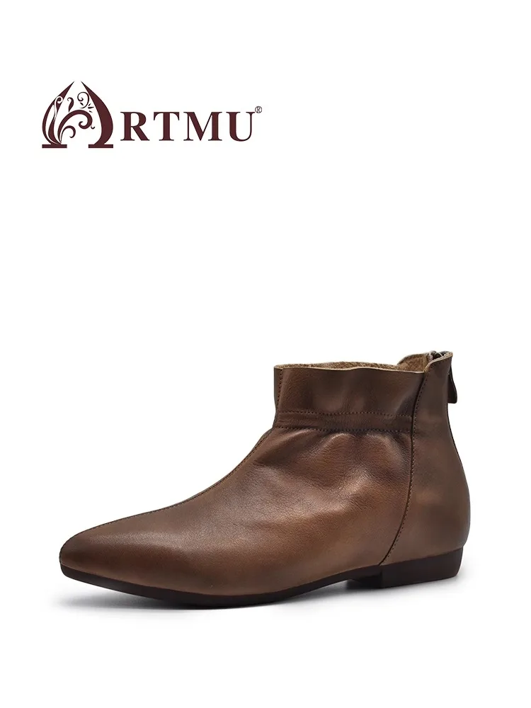 Artmu Original Pointed Toe Ankle Boots For Women Genuine Leather Low Heel Back Zip High Top Shoes Soft Sole Sewing Slip On Boots image 6
