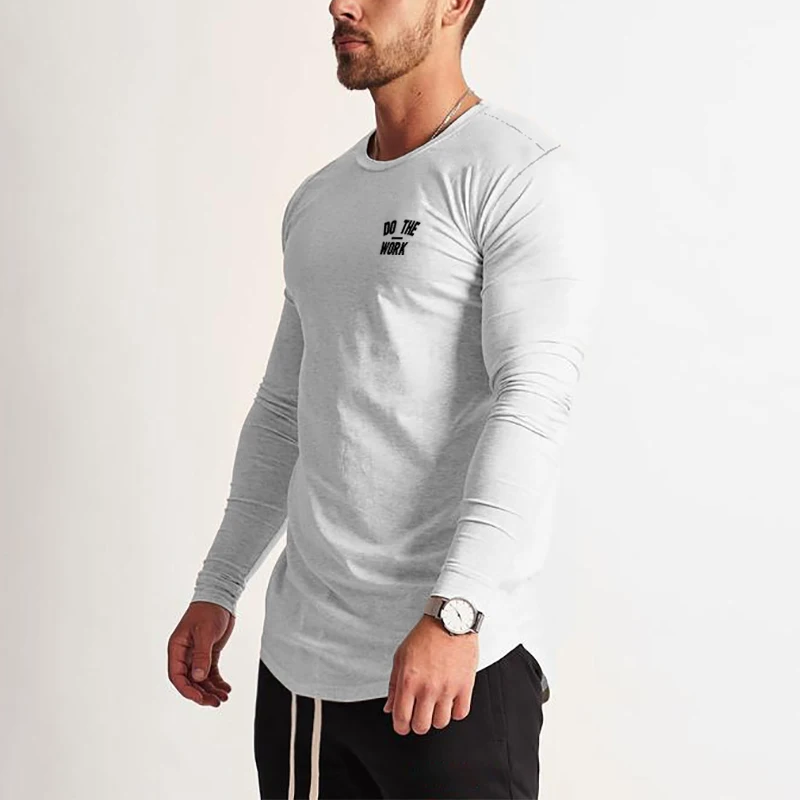 Lauf-T-Shirts Herren Autunm Baumwolle O-Ausschnitt Langarm Sport-T-Shirts DO THE WORK Gym Kleidung Slim Muscle Shirts Fitness-T-Shirts