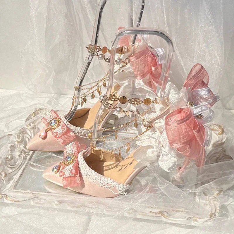 

Original Lolita Shoes Handmade Gorgeous Flower Wedding Lolita Shoes Pointed Elegant Lolita Shoes High Heels