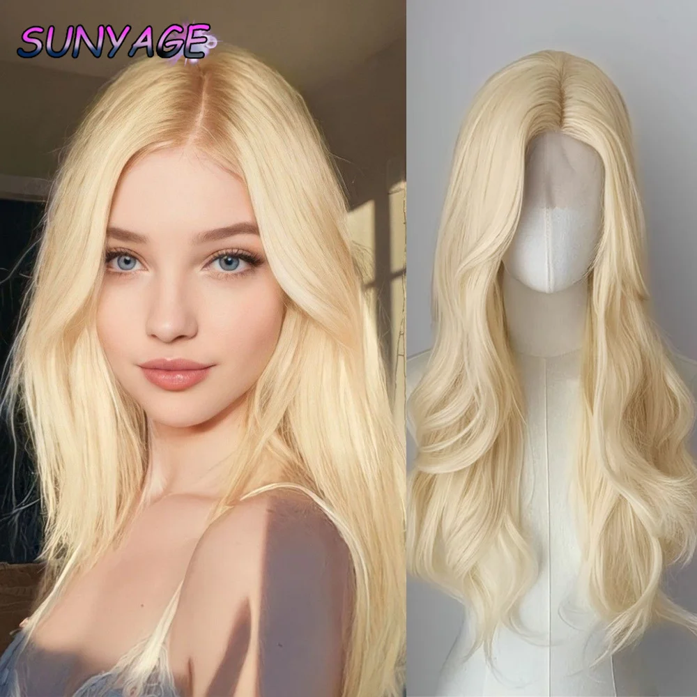 

SUNYAGE Synthetic Lace Front Wig For Women 24 Inch Long Blonde Hightlight Lace Frontal Wigs Cosplay Wig Halloween Heat Resistant