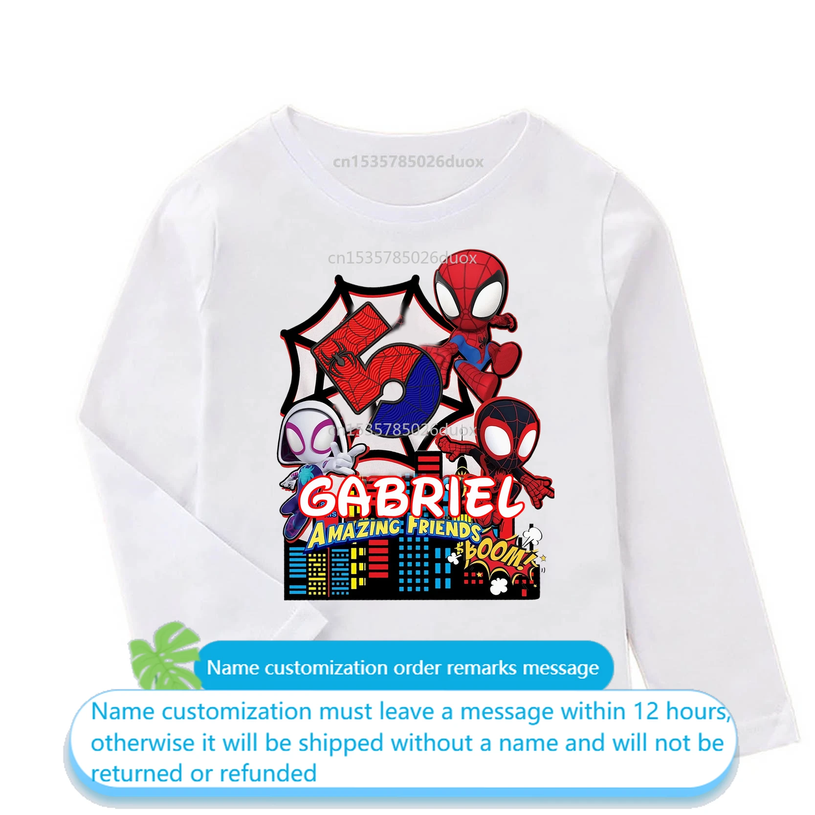 Spider-Man and His Amazing Friends Birthday Boy Long Sleeve T-shirt 3 4 5 6 7 SpiderMan Personalized Name Autumn Bottoming Shirt