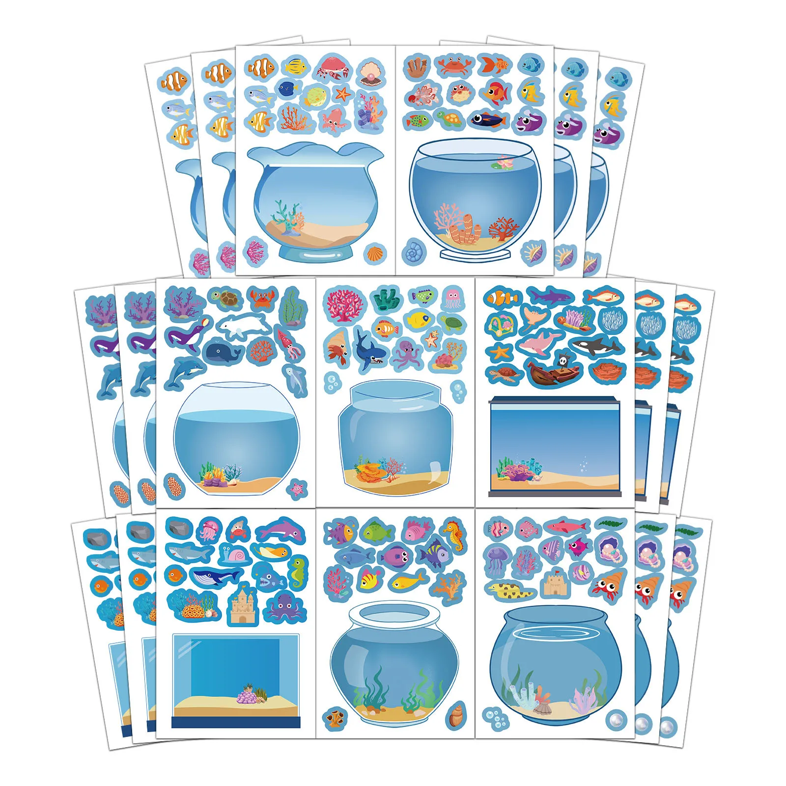 8/16PCS Creative Fish Tank Puzzle Sticker Handmade DIY Notebook Desktop Creative Decoration Waterproof Sticker