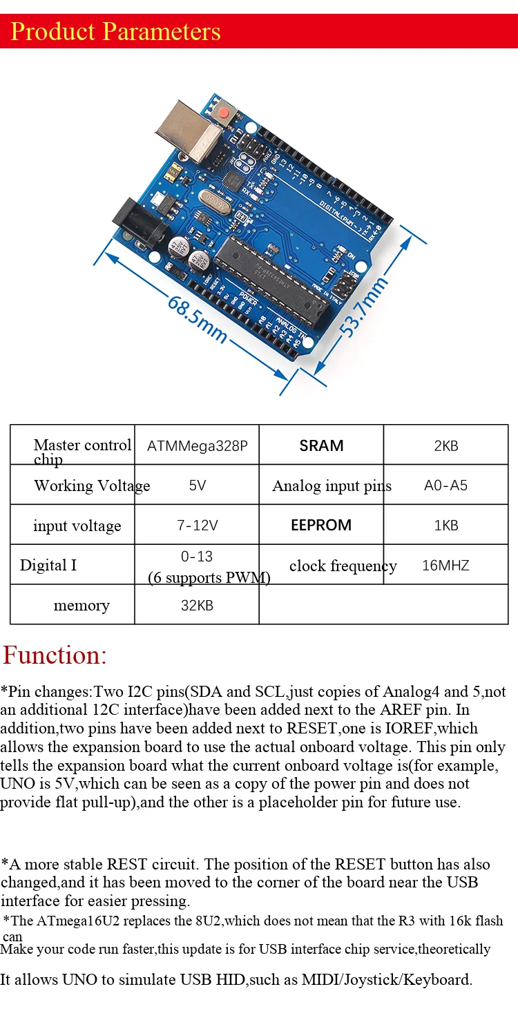 Kompatibel mit der offiziellen Versionskontrolle der UNO-R3-Entwicklungsplatine für das ATmega328P-Mikrocontrollermodul. – Detail 2
