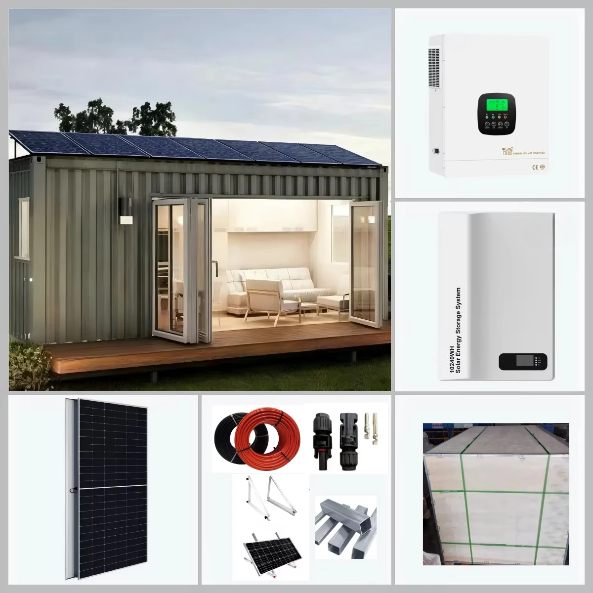 Полная гибридная солнечная энергетическая система включения/выключения мощностью 5 кВт со съемным контейнером Солнечные панели мощностью 600 Вт Аккумулятор LiFePO4 5,12 кВтч