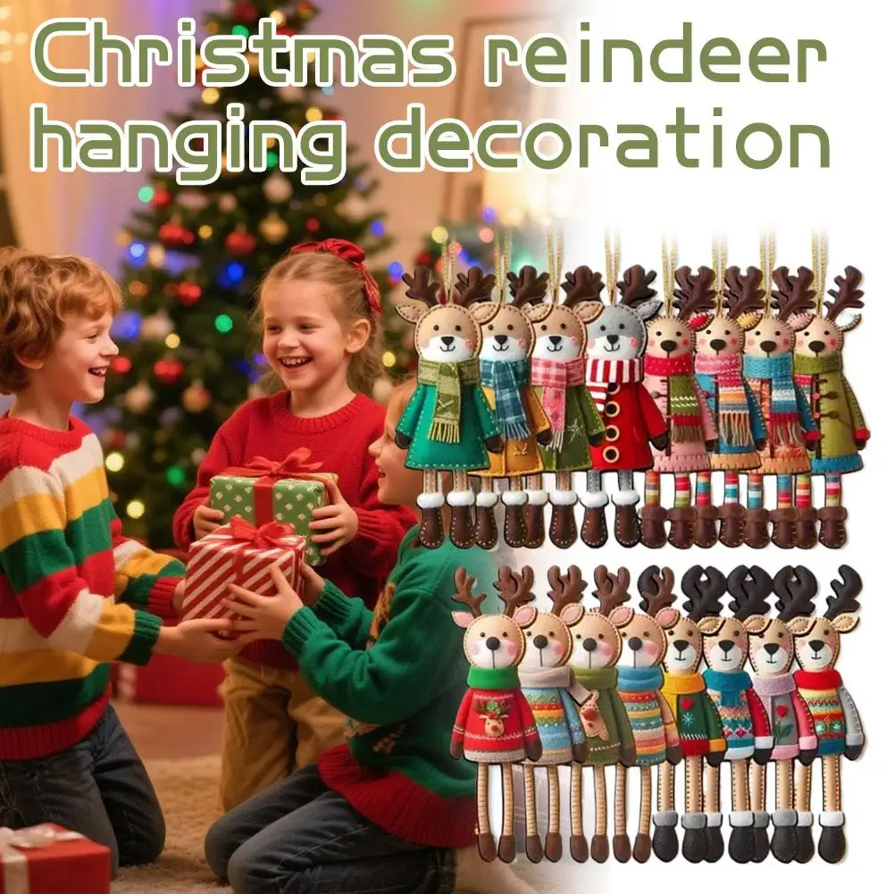 16/32 قطعة 2D الملونة عيد الميلاد الرنة زخرفة خشبية 2025 عيد الميلاد الكرتون حلي معلقة للمنزل 2026 هدية السنة الجديدة