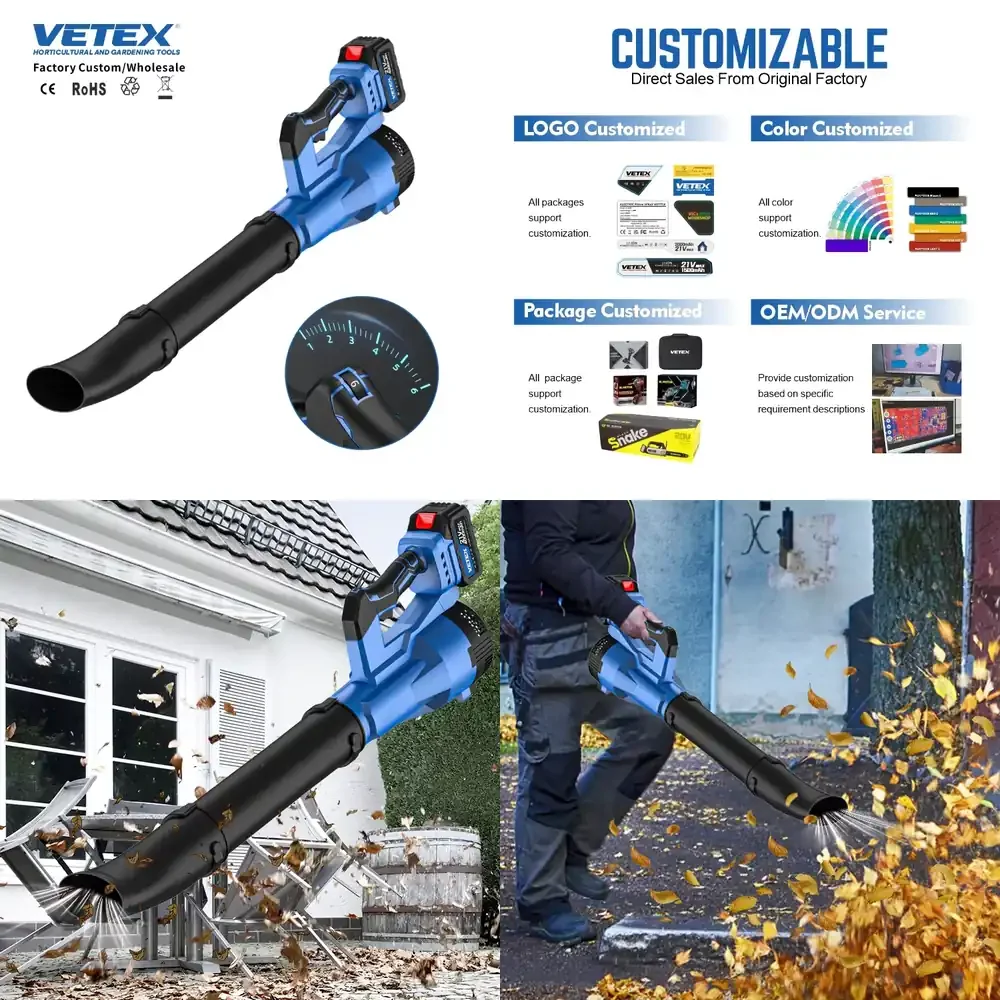 

Беспроводная электрическая воздуходувка Vetex 21В для сада и мастерской, для очистки от пыли, портативная, на аккумуляторе, с высокой скоростью обдува