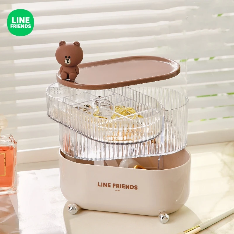 Line Friedns Anime Brown Bear Cosmetics Desktop Storage Box Cosmetic Dressing Table Debris Organizer Lipstick Holder Case Gifts