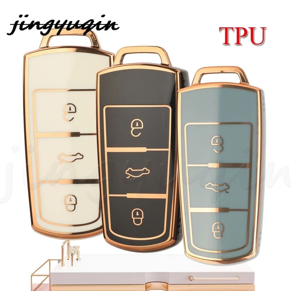 Jingyuqin 소프트 TPU 자동차 키 쉘 케이스 커버, 폭스바겐 VW 파사트 B6 3C B7 마고탄 CC 자동차 액세서리, 3 버튼