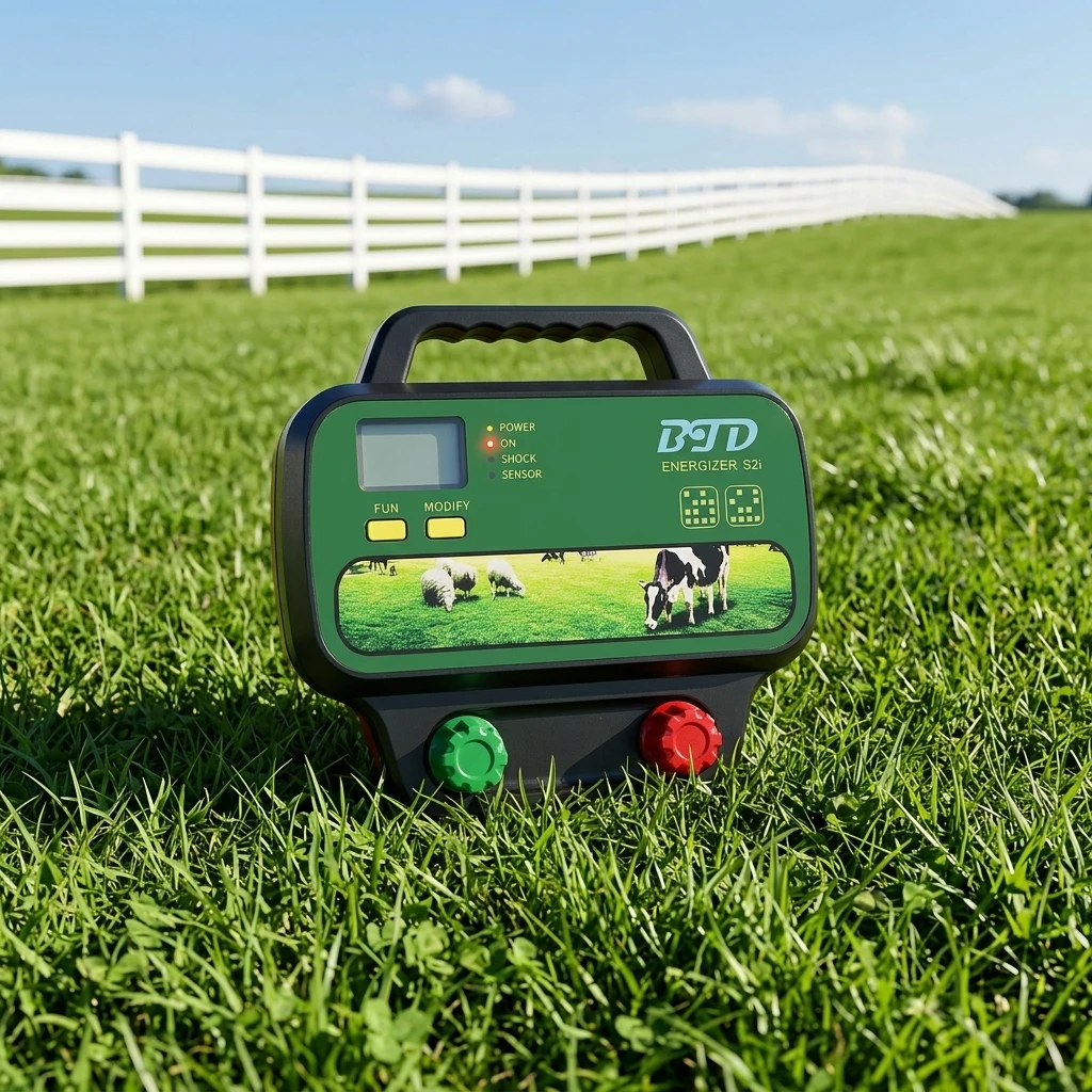 10 Joules Plastic Electric Fence Charger LCD Display AC 12V Input/14KV Output 400 Acres Coverage Waterproof Alarm Crowd Control