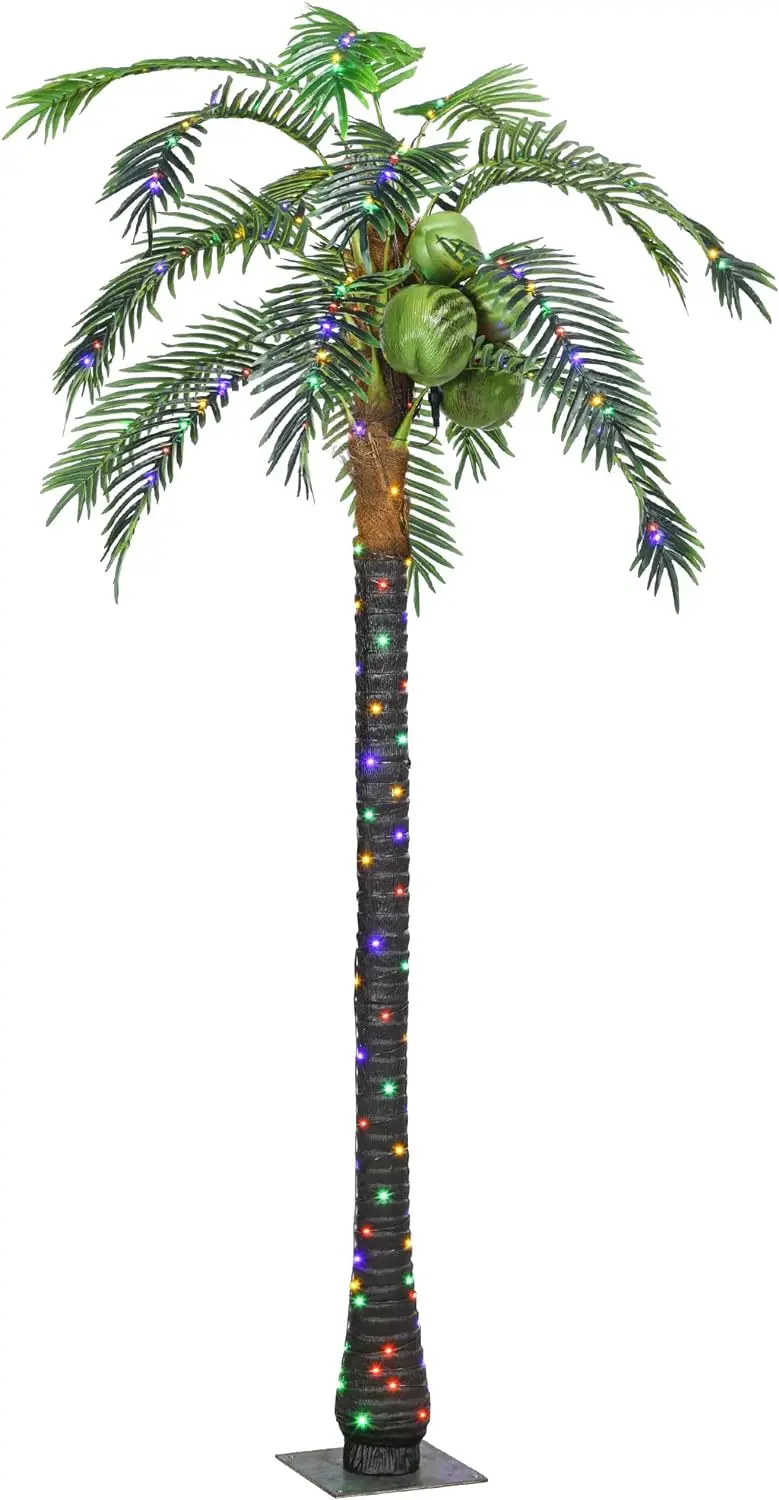 

6/7/8' Artificial Lighted Palm Tree with 5 Coconuts, 280 LED Light, Color Changing Light Up Tropical Palm Tree with Remote