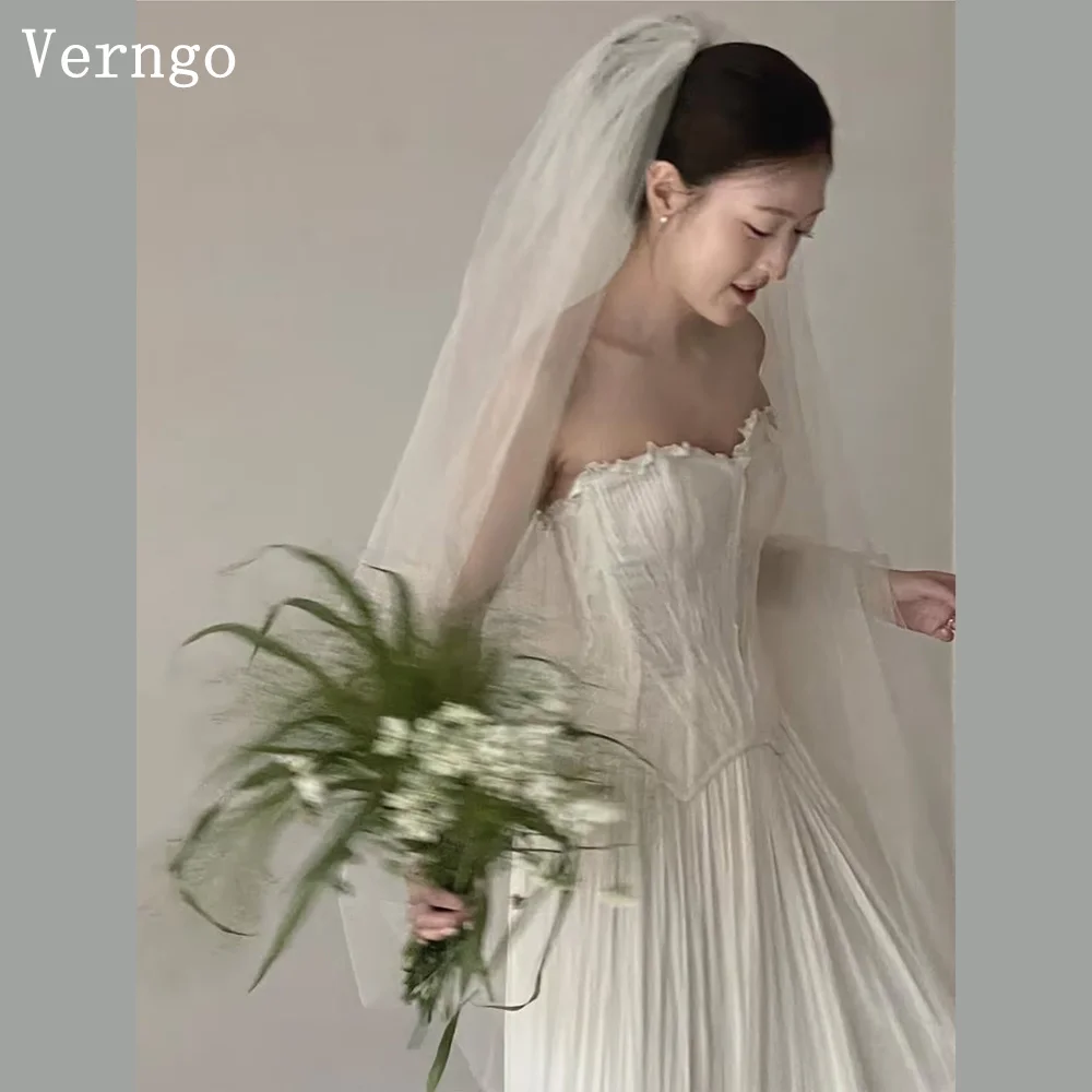 

Verngo lvory Chiffon Simple Wedding Dress Sweetheart A Line Pleated Bridal Gowns Phoo Korea Prom Bride Dress Customized