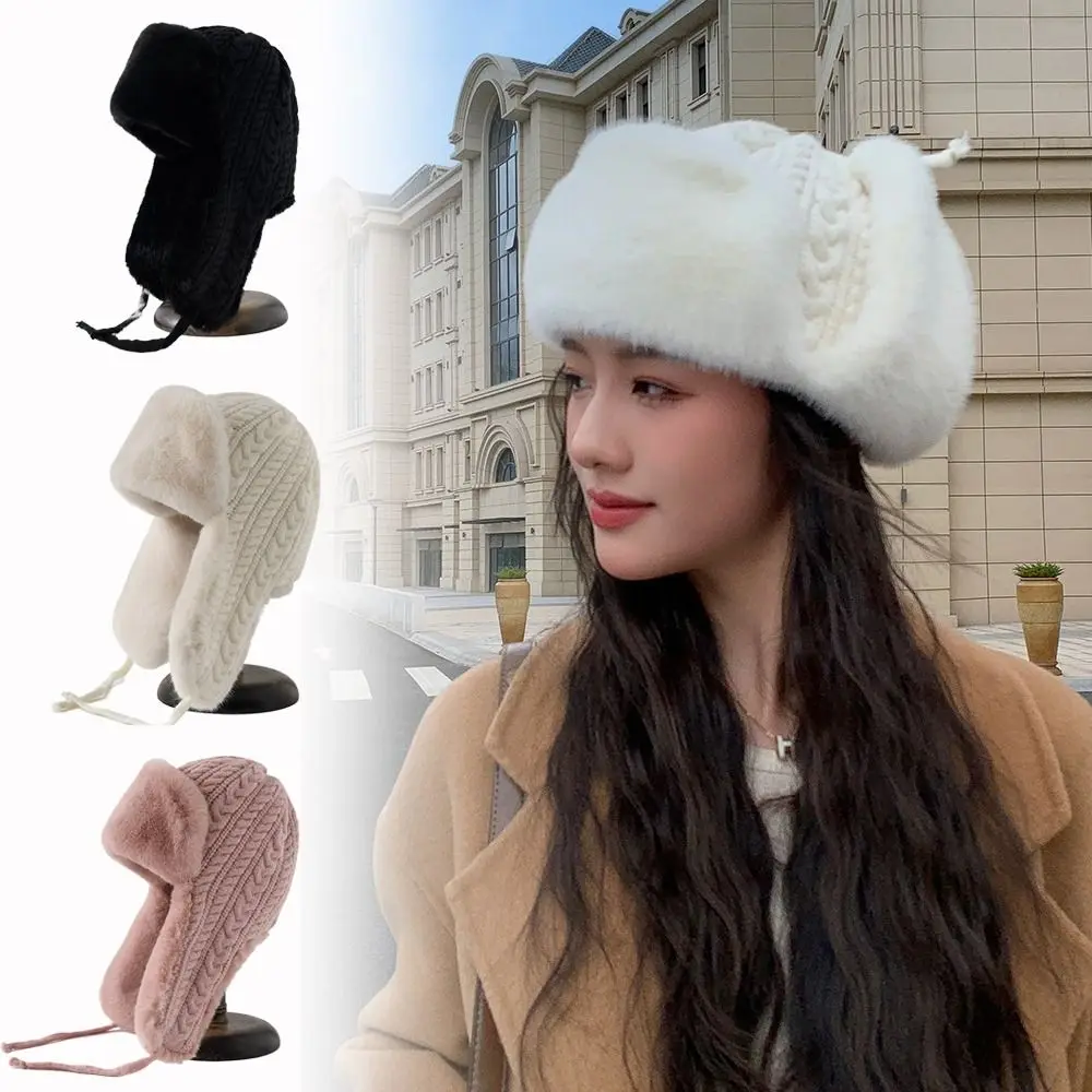 Versatile Warmth Extended Ear Protection Hat Knitted Thickened Hood Cap Lei Feng Hat For Women