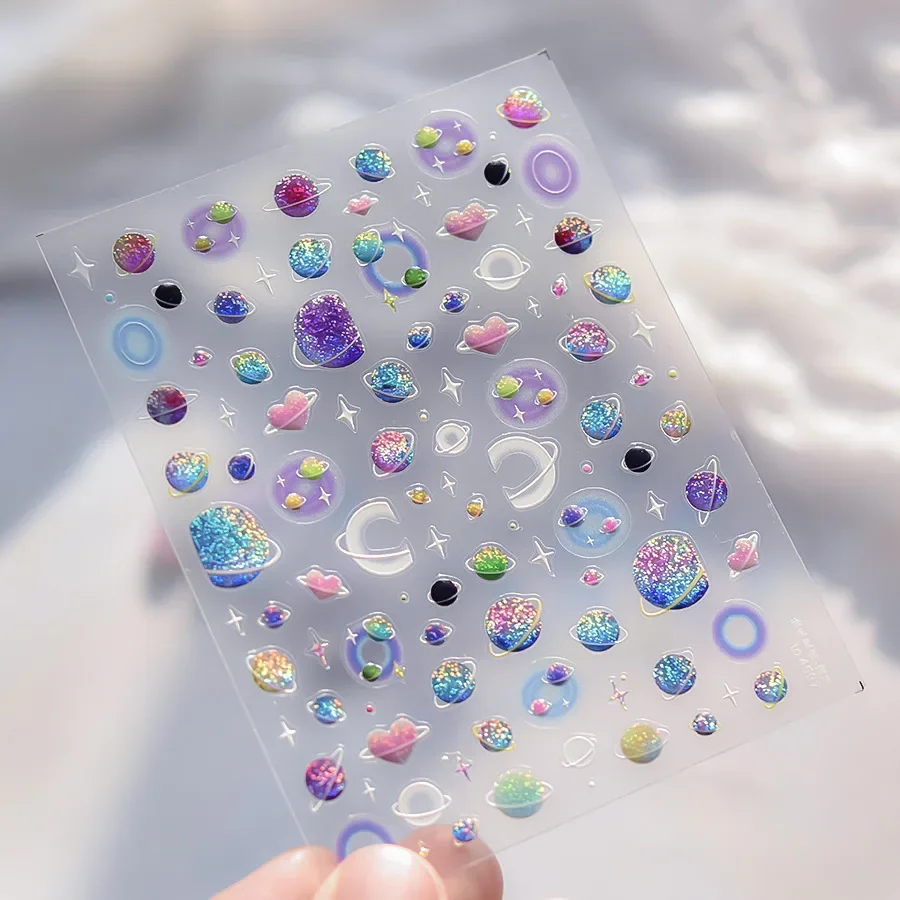 Star Moon Love Heart Necklace Curved Line Arc Hot Stamping Retro 5D Nail Art Stickers Decoration Adhesive Manicure Decals DIY