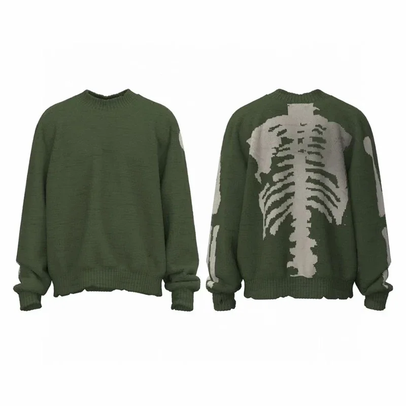 

23SS Vintage Loose KAPITAL Skeleton Bone Sweater Men Woman 1:1 High Quality Crewneck Vintage Green Sweatshirts