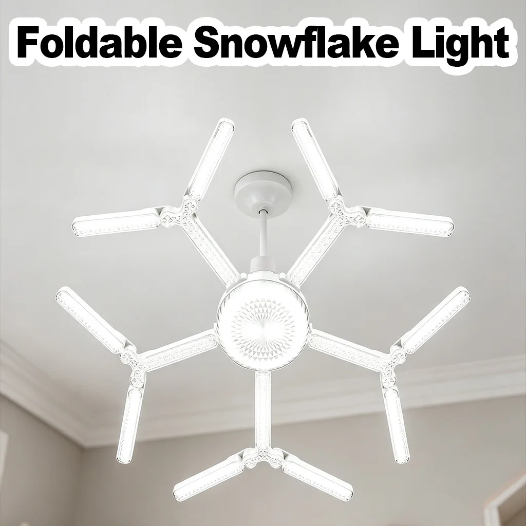 E27 LED Garage Light Snowflake Crystal Design Folding Ceiling Light with Adjustable Panels 6500K Shop Light for Garage Gym