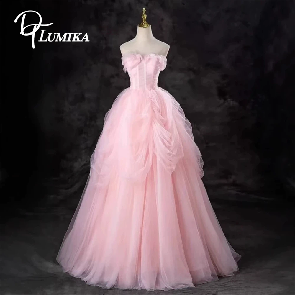 DTLumika Vestido de fiesta de princesa fruncido para mujer, vestidos de noche largos sin tirantes de tul, vestidos dulces 15 16 vestidos de fiesta quinceañera