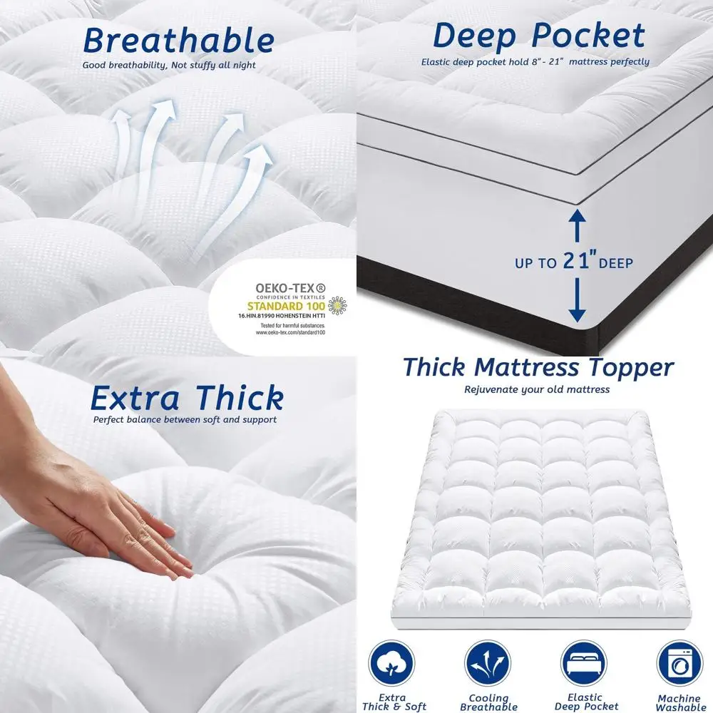

Twin XL Cooling Mattress Topper for Back Relief, Plush Pillow Top with 8-21 Inch Pocket, White