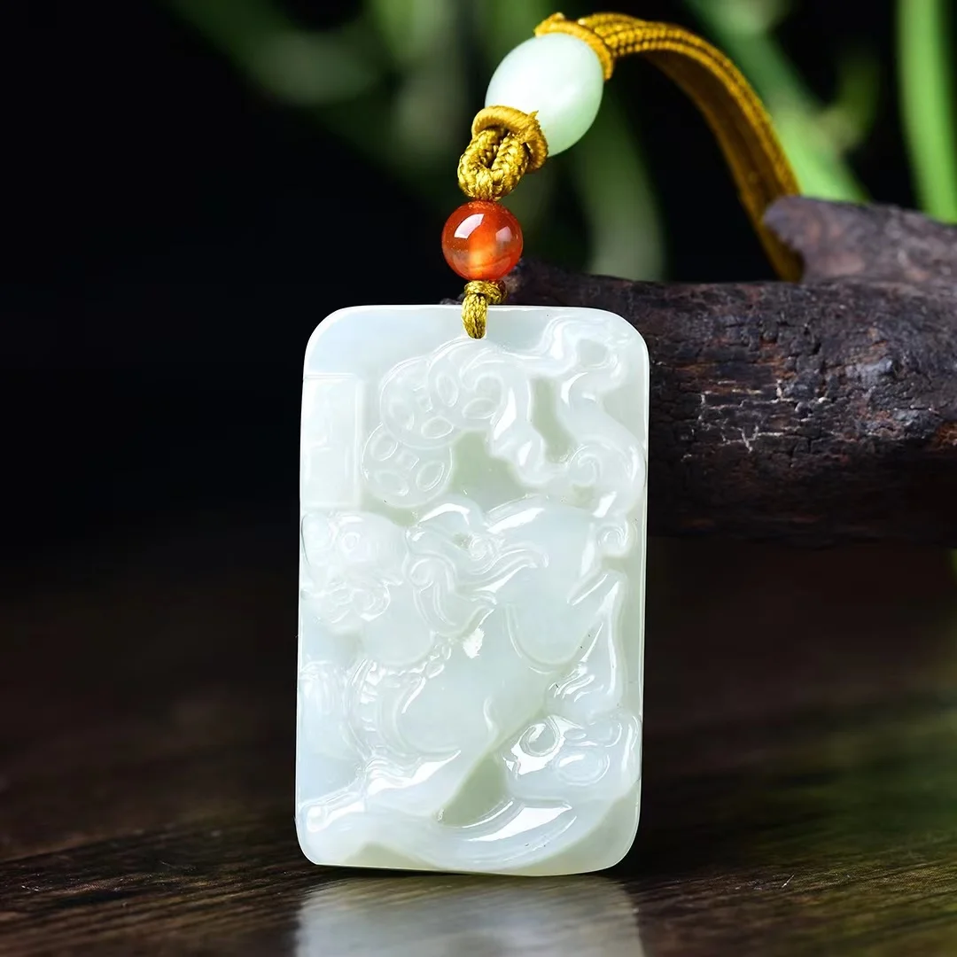 Exquisite Hetian jade 46*26MM Pixiu Pendant jewelry 8023#