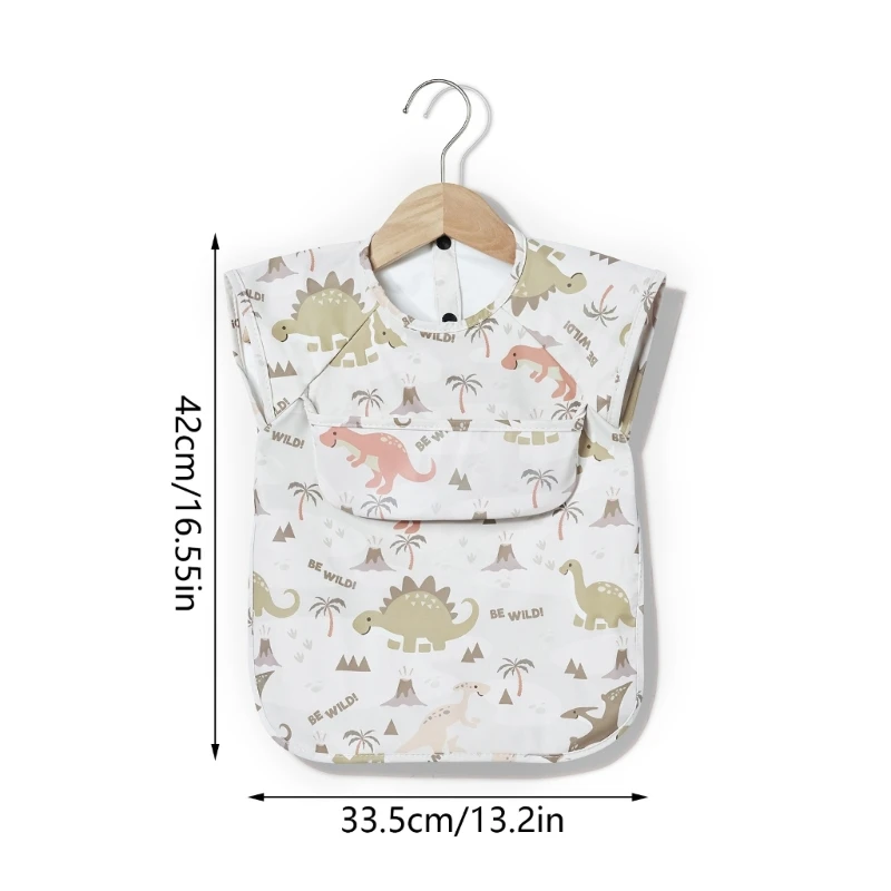 Baby Mealtime Smock PU Waterproof Bib Short Sleeve Teething Bib with Front Pocket, Feeding Apron for Stain Protections image 6