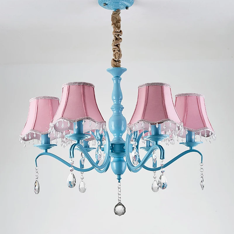 Mediterranean Fabric Pendant Light Warm Living Room Children's Bedroom Light Princess Girl's Room Light Iron Decoration
