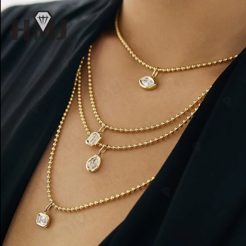 

Moissanite Pendant Necklace 925 Sterling Silver Bezel Setting Marquise Emerald Pear Cut with GRA Certificate Stackable Jewelry