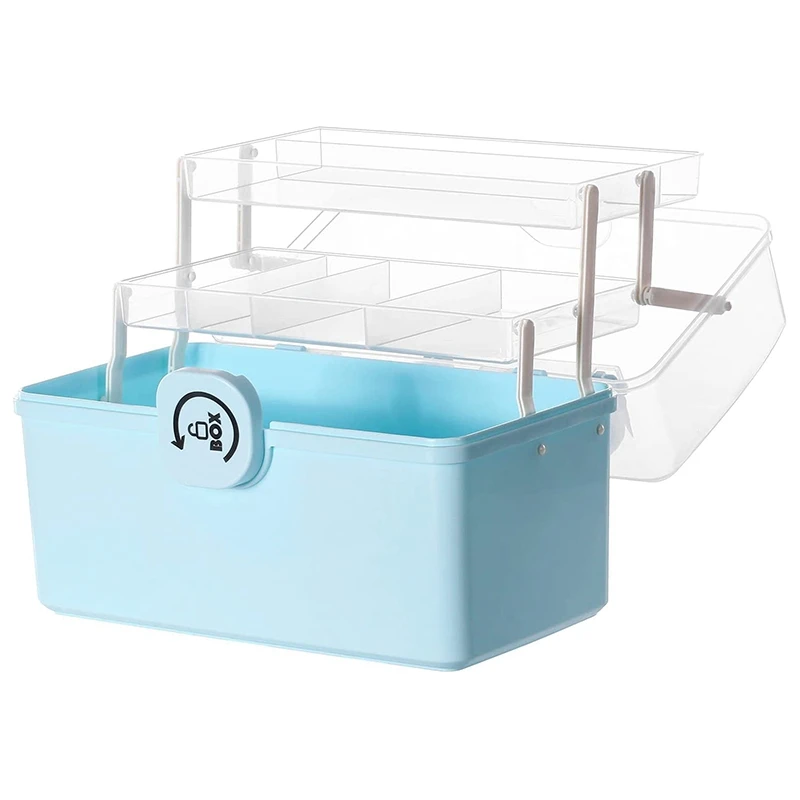 

Plastic Storage Box With 3-Tier Fold Tray,Tool Organizer,Portable Lockable Container