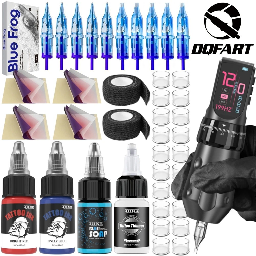 DQFART T9Pro Electric Wireless Tattoo Machine Set Tattoo Ink Transfer Paper Colorful Led Digltal Display Tattoo Artists Beginner