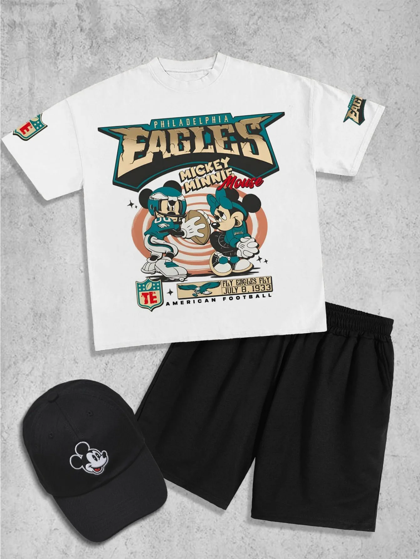 

Мужская футболка и шорты с принтом Микки Мауса, комплект из 2 предметов, летняя повседневная мужская футболка с короткими рукавами и милым мультяшным принтом Y2K, модная футболка