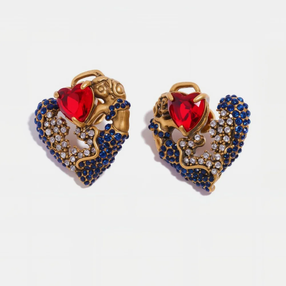 

Mermaid's Tear Earrings,Vintage Heart Shaped Studs, Niche Luxury Design for Women