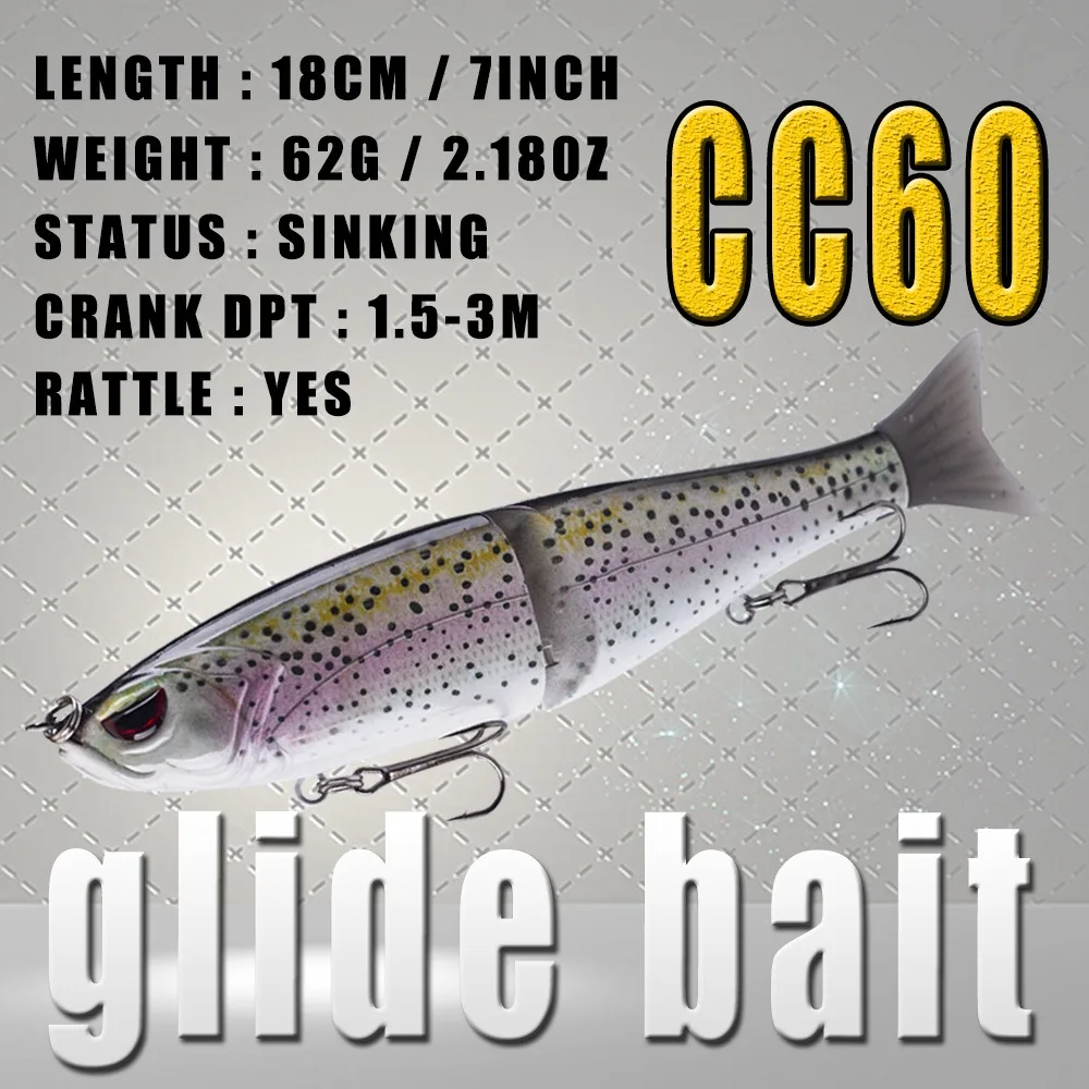 Jointed Swimbait Hard Fishing Lure 2-Segment Sinking Glide Bait Treble Hooks Artificial Bait for Bass Pike Freshwater