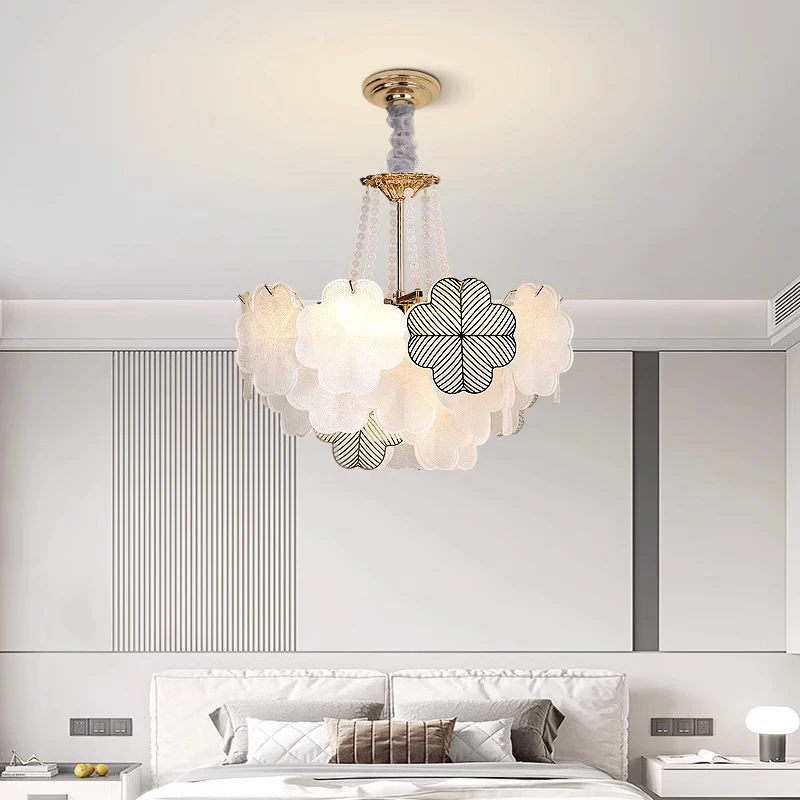 French 2024 White Four-leaf Clover Glass Ceiling Lamp Craetive Design Led Ceiling Light Lampara Techo for Bedroom Living Room