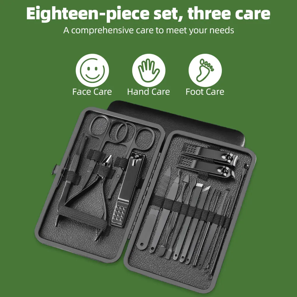 Set tagliaunghie 7-18 pezzi Set Manicure impermeabile in acciaio inossidabile forbici per unghie Pedicure strumenti portatili per la cura delle unghie personali