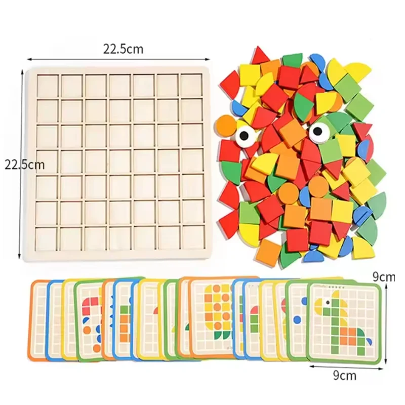 木製パターンブロックセット 120ピース 幾何学的形状パズル クラシックモンテッソーリ タングラムおもちゃ 高齢者と子供向けパズルゲーム