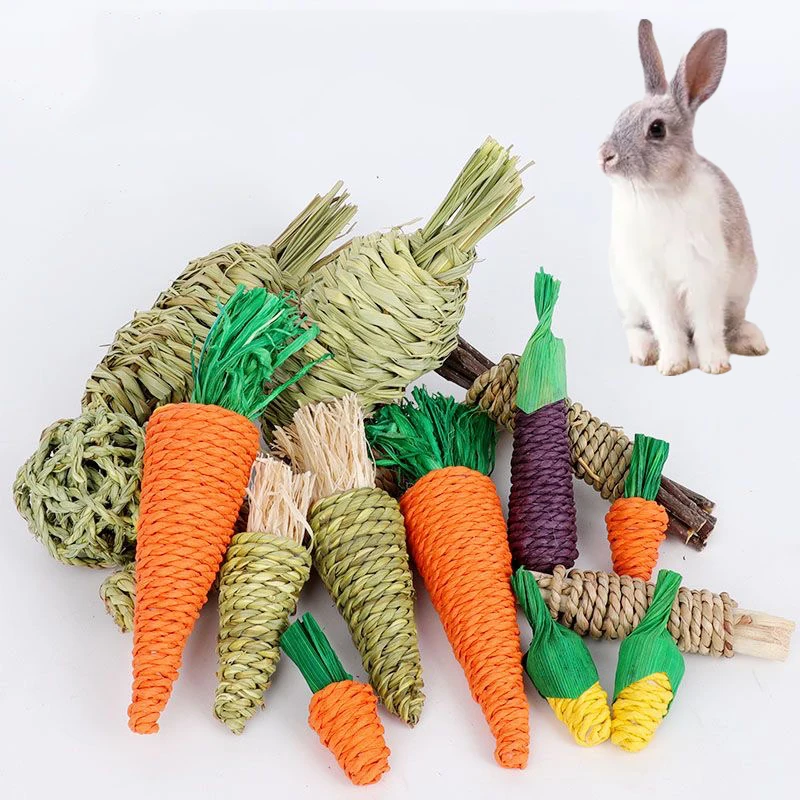 Edible Vegetable Shaped Pet Chew Toys Plant Weaving Radish for Small Animals Rabbit Bunnies Hamster Toy Pet Accessories Supplies