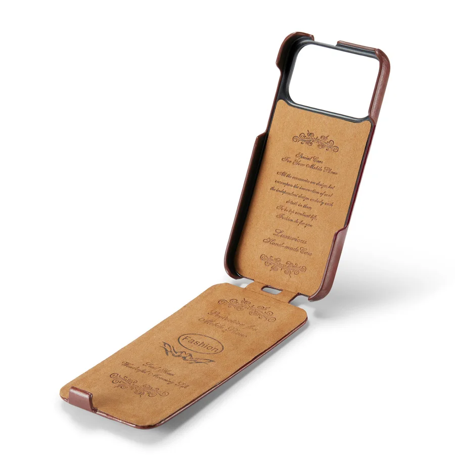 Genuine Leather Vertical Flip Cover Case for Apple iPhone 17 Pro Max Air Luxury Fundas with Free Gift Screen Protector