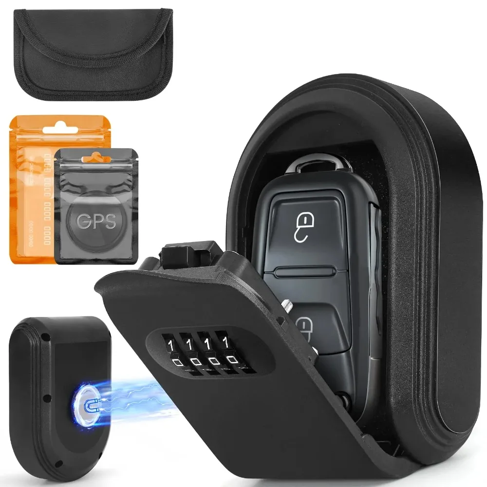 4 Digit Combination Magnetic Key Box - Strong Magnet Hider Under Car, Waterproof Outdoor Lock Box, Hide Key with Signal
