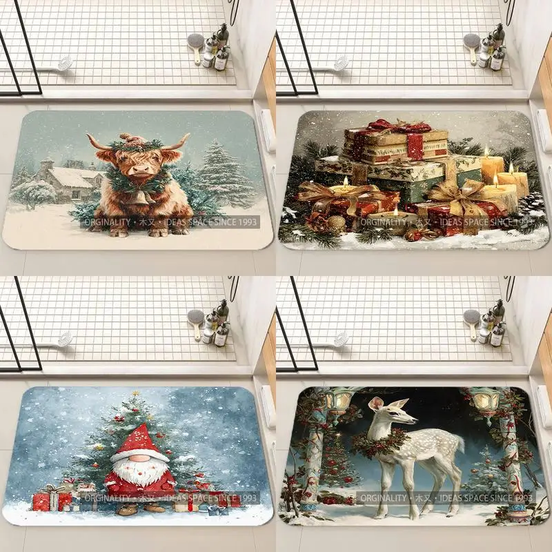 

Merry Christmas Watercolor Mat Living Room Decoration Home Sofa Non-Slip Carpet Study Bedroom Tatami Children'S Soft Floor Mat