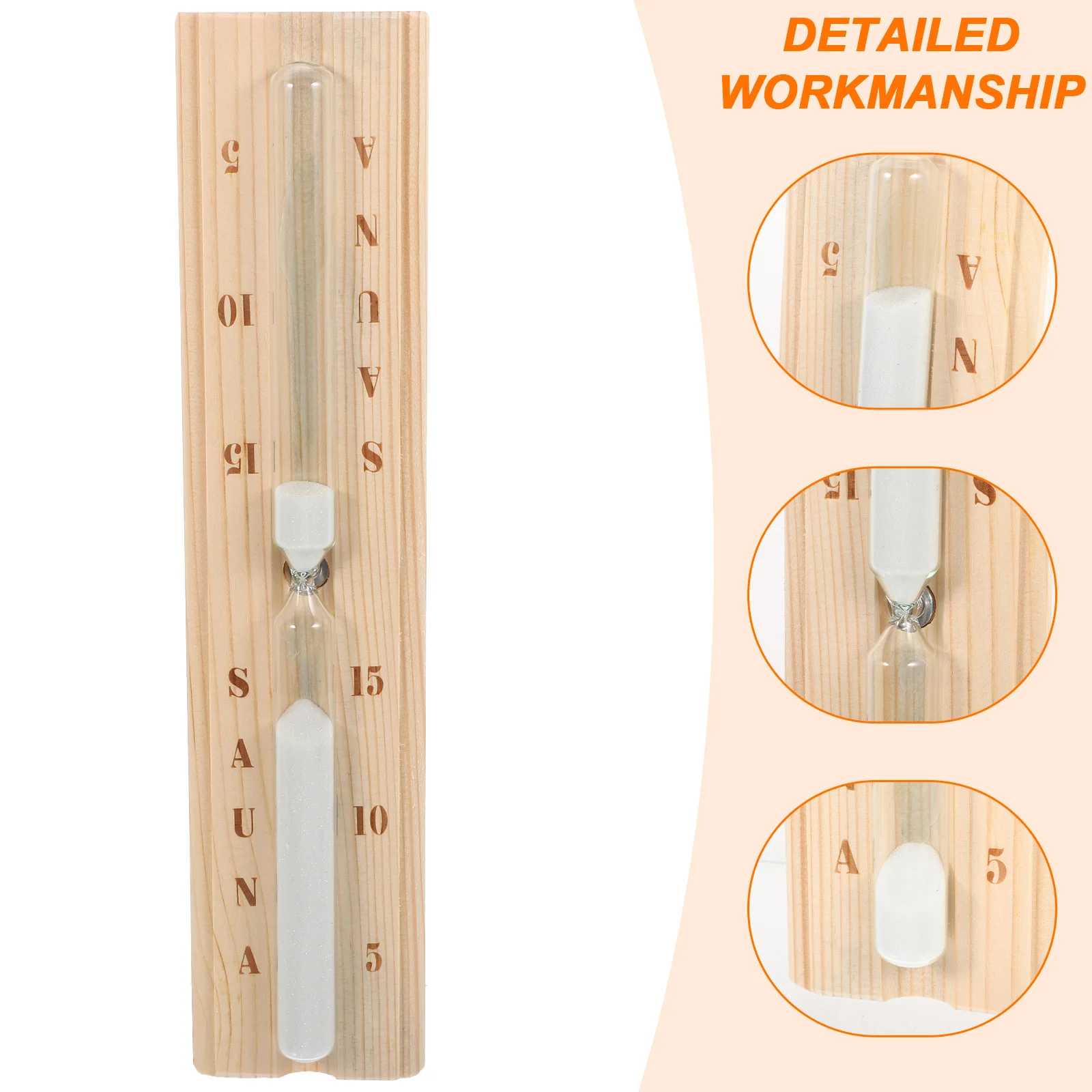 

15-Minute Wooden Hourglass Timer Clear Glass Tube Sauna Decor Reusable Sand Timer For Spa Room Ornament Supply