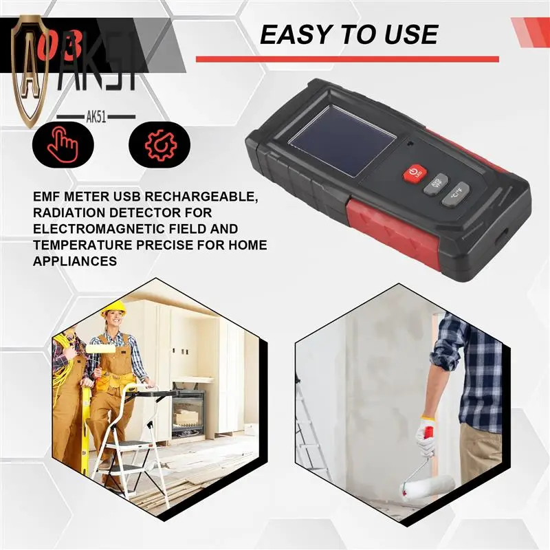 AK51-EMF Meter USB Rechargeable, Radiation  For Electromagnetic Field And Temperature Precise For Home Appliances