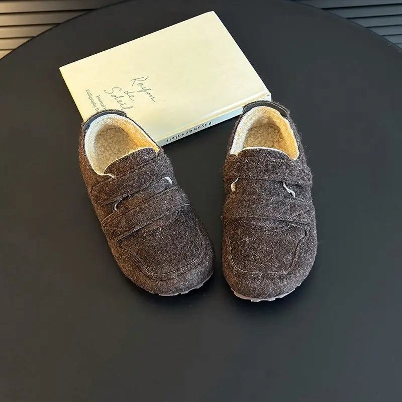 

Детская зимняя теплая обувь для мальчиков и девочек, модная повседневная обувь без шнуровки с флисовой подкладкой, нескользящая мягкая подошва для школы, детского сада