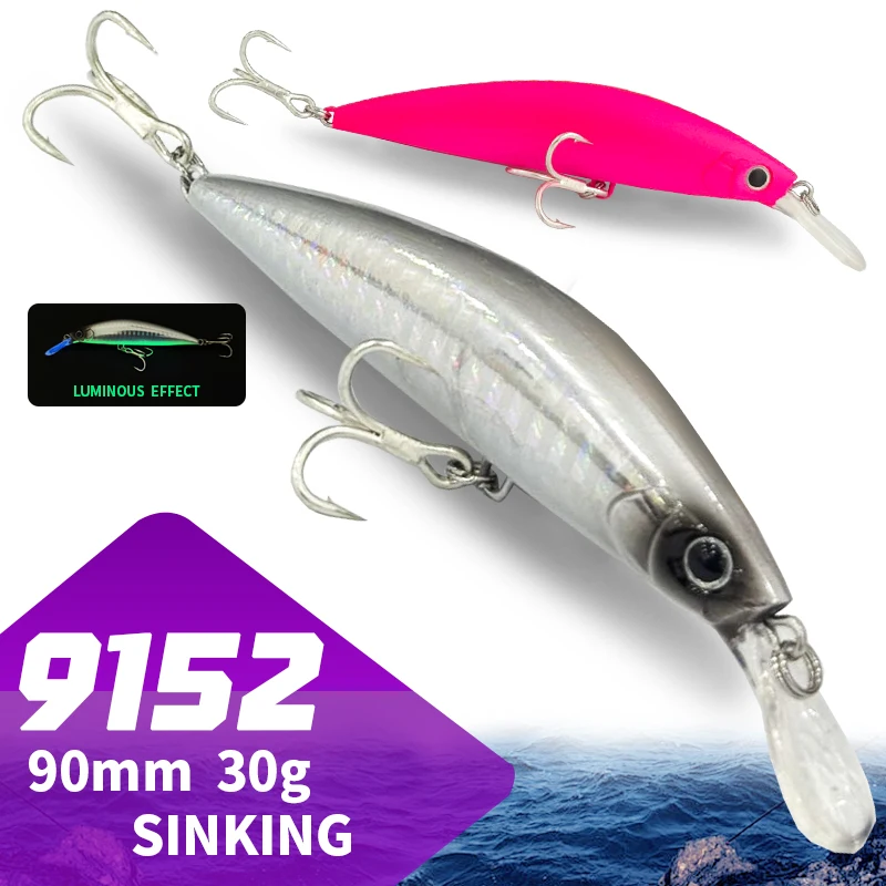 90mm 30g Heavy Sinking Minnow Fishing Lures Long-cast Trolling Wobbler Artificial Pesca Hard Bait Bass Carp Fish Tackle