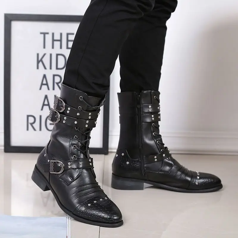 men's fashion autumn winter boots brand designer natural leather shoes party nightclub long motorcycle boot handsome high botas