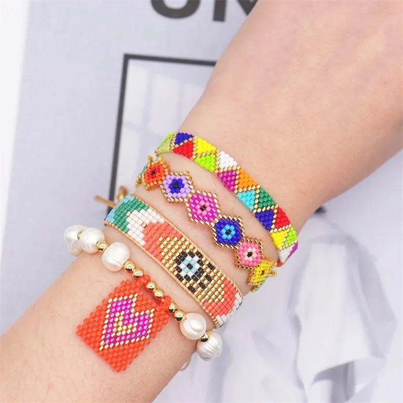 

Европейская и американская мода, красочные часы-браслет Миюки, плетение геометрическим узором, набор браслетов в этническом стиле