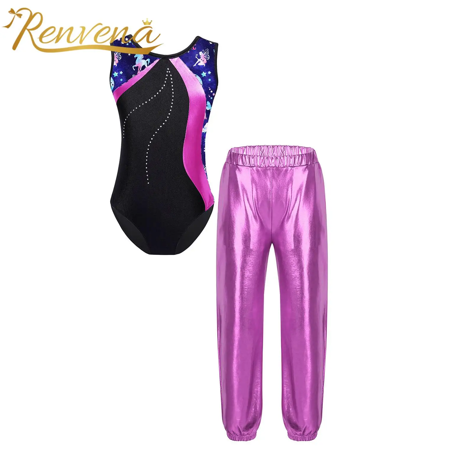 Kids Girls Ballet Dance Outfits Jumpsuit Skating Leotard + Pants Dancewear Set Children Acrobatics Rhythmic Gymnastics Bodysuits