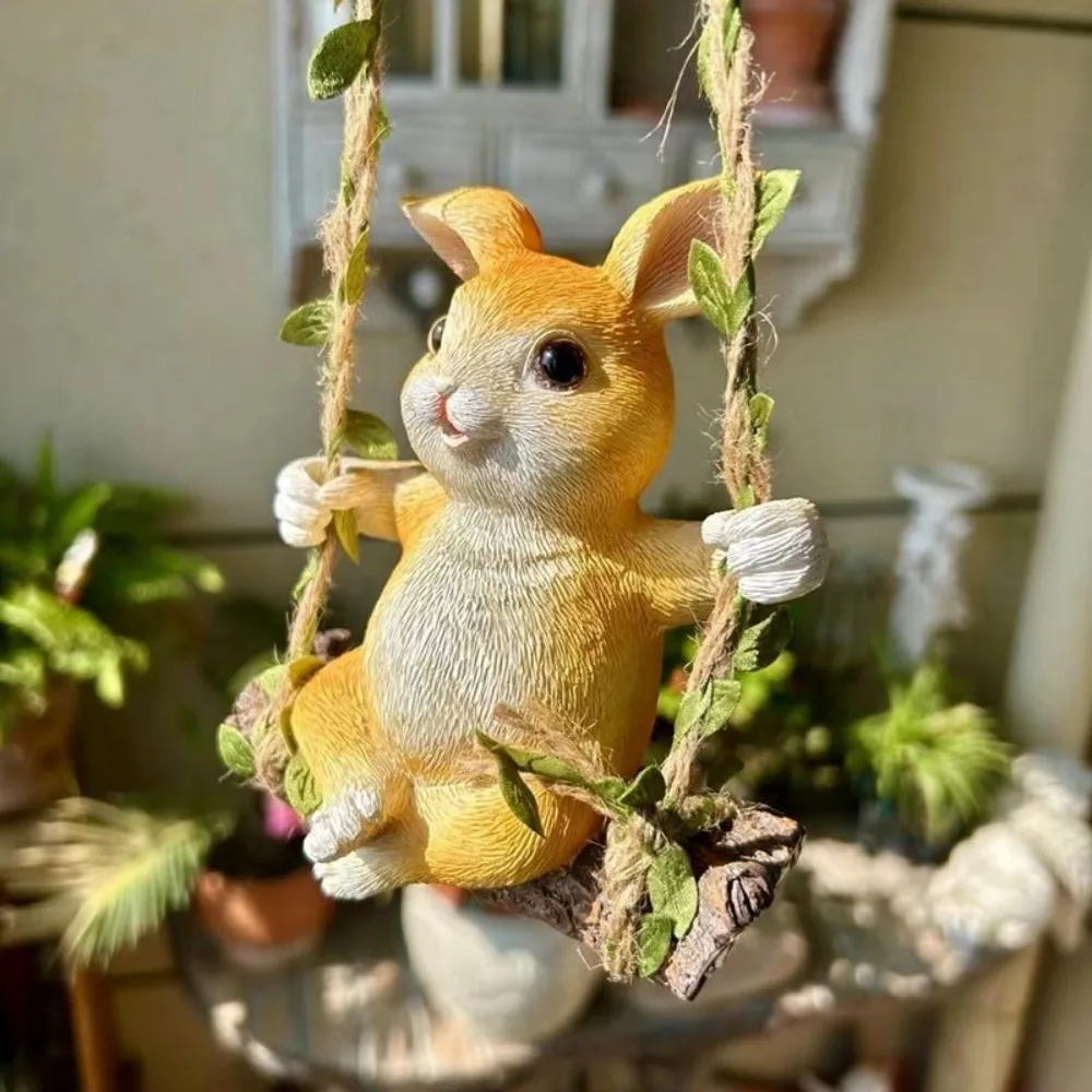 

Garden Art Cute Rabbit Swinging Garden Decoration Outdoor Courtyard Hanging Pendant Desktop Ornament Waterproof