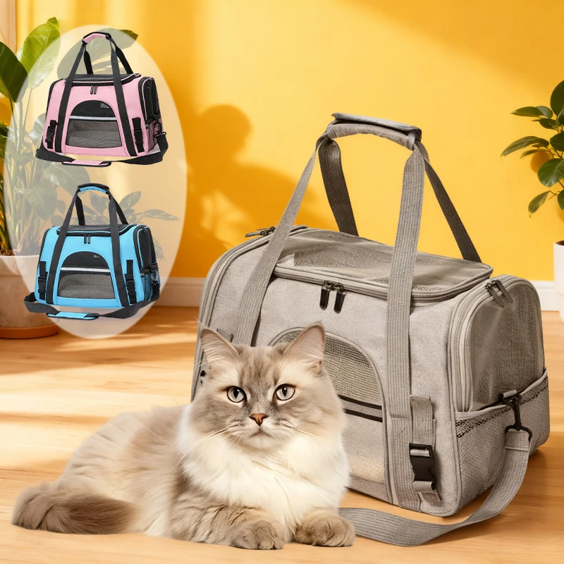 

Large Capacity Pet Carrier Bag Soft Sided with Zippers Breathable Design for Cats and Small Dogs Travel Transport Bag 고양이 외출 가방