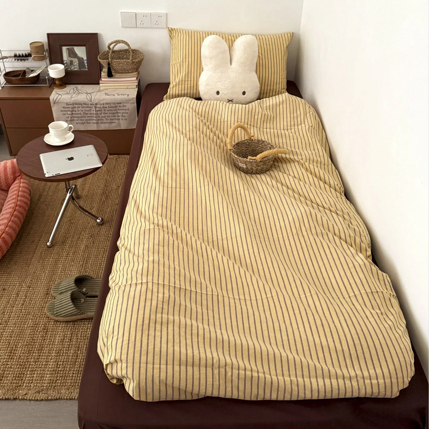 Juego de Ropa de Cama de Algodón Lavado Estilo Vintage, Cubrecama a Rayas Suave, Juego de Cama de Tres Piezas para Dormitorio...